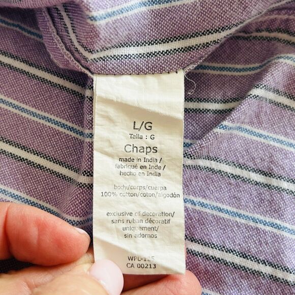 Chaps Button Down Shirt Men Size Large Multi Vertical Stripe Oxford Cotton Logo - Picture 5 of 12